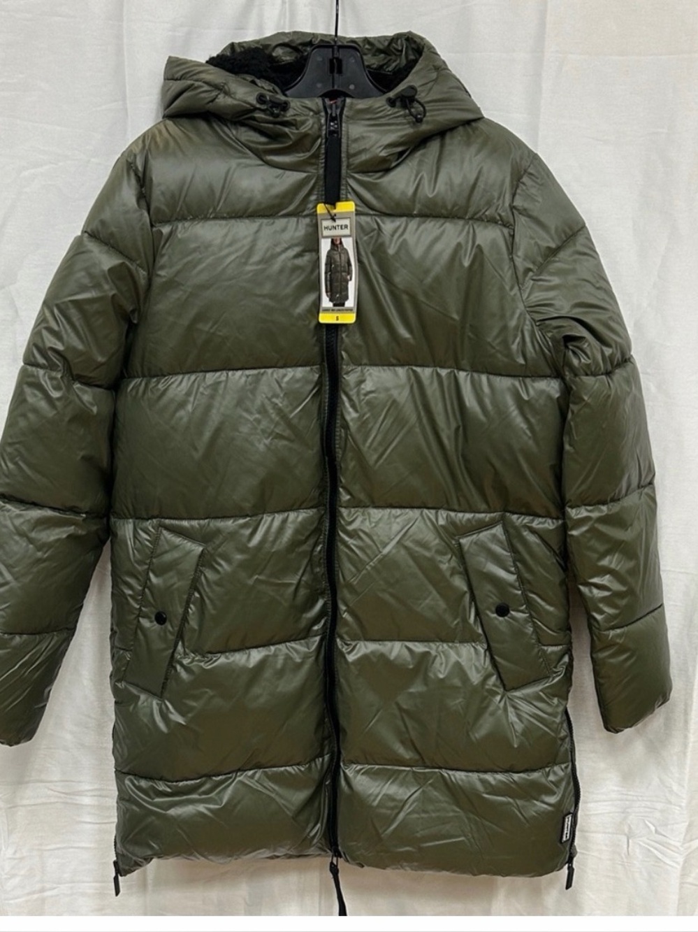 Hunter  Green Kids Long Puffer Coat with Hood